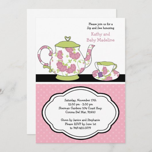 Sip and Seeベビーシャワー招待状 招待状 (正面/裏面)