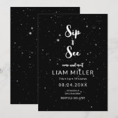 Sip and See ベビーシャワー、星空のミニマリスト 招待状 (正面/裏面)