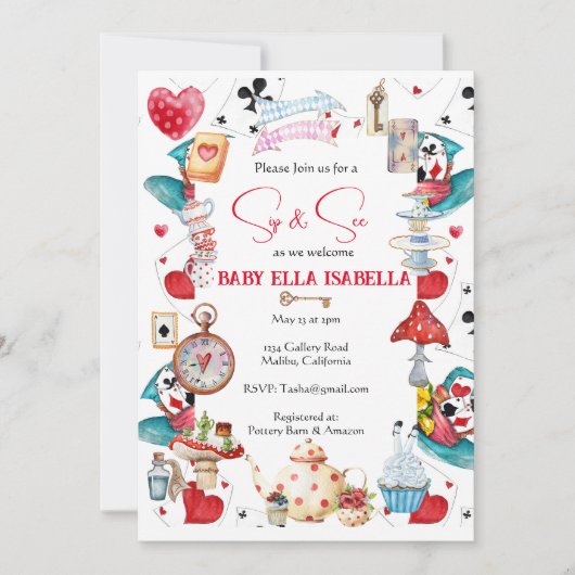 Sip and See Aliceティーパーティの招待状 招待状 (正面)