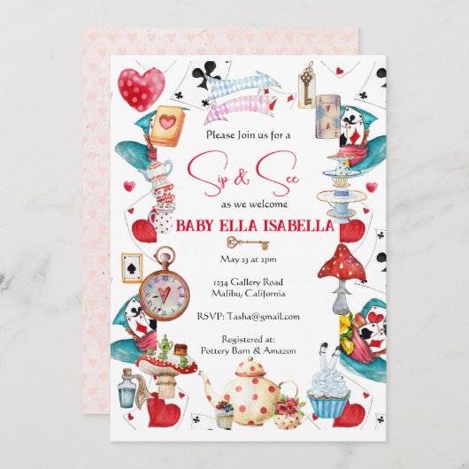 Sip and See Aliceティーパーティの招待状 招待状 (正面/裏面)