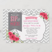 Sip and See Baby Girl Shawer招待状Pink 招待状 (正面/裏面)