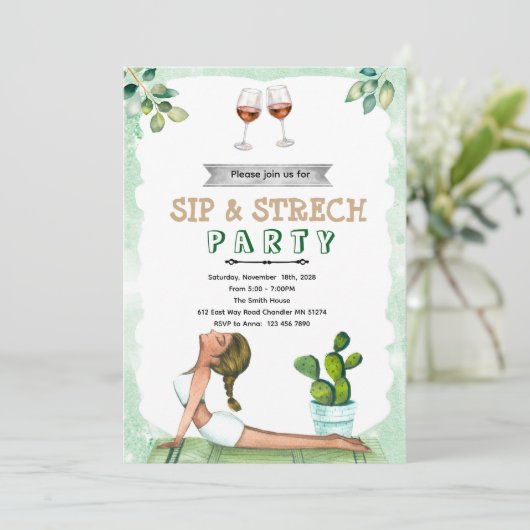Sip and Stretch Wine and Yoga invitation 招待状 (スタンド正面)
