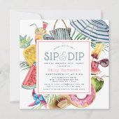 Sip & Dip Pool Party Umbrella Bridal Shower 招待状 (正面)