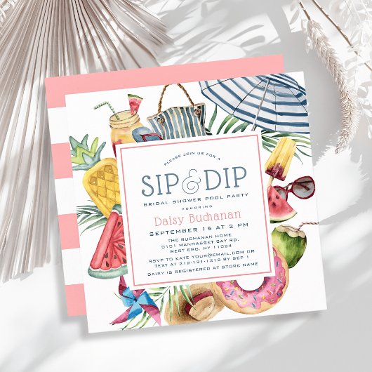 Sip & Dip Pool Party Umbrella Bridal Shower 招待状