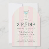 Sip & Dip Poolside Pink Stripes Bridal Shower 招待状 (正面)