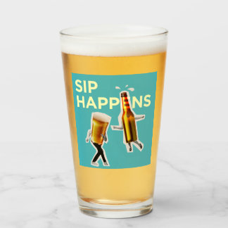 "Sip Happens" お茶目で陽気なビアグラス タンブラーグラス