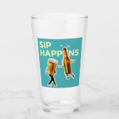 "Sip Happens" お茶目で陽気なビアグラス タンブラーグラス (正面)