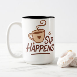Sip Happens コーヒーマグ - シンプルでお茶目なカップ ツートーンマグカップ