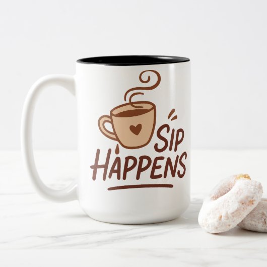 Sip Happens コーヒーマグ - シンプルでお茶目なカップ ツートーンマグカップ (ドーナツ)