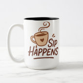Sip Happens コーヒーマグ - シンプルでお茶目なカップ ツートーンマグカップ (左)