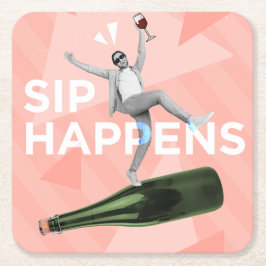 Sip Happens Fun Coaster for Happy Hour スクエアペーパーコースター
