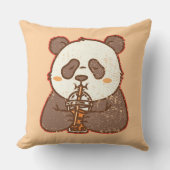 Sip Happens – Funny Panda Boba Retro Style クッション (正面)