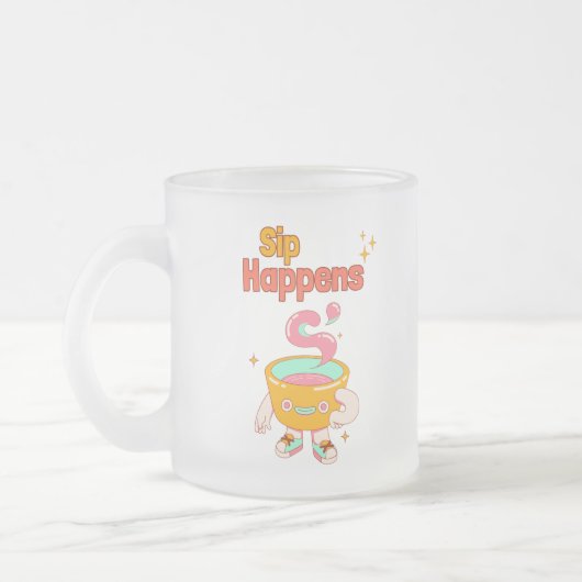 Sip Happens Humor Frosted Mug フロストグラスマグカップ (左)