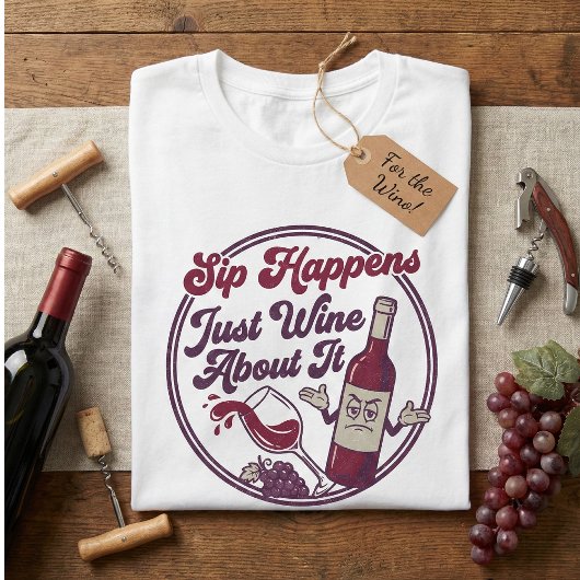 Sip Happens Just Wine About It Funny Wine Pun Tシャツ