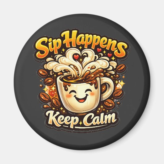 Sip Happens Keep Calm Funny Coffee Lover Quote マグネット (正面)