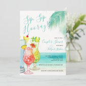 Sip Hoorayトロピカルカクテルカップルのシャワー 招待状 (スタンド正面)