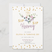 Sip Hooray Bubblyフローラバラ金ゴールド30th Birthday 招待状 (正面)