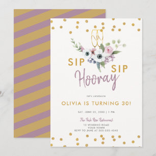 Sip Hooray Bubblyフローラバラ金ゴールド30th Birthday 招待状