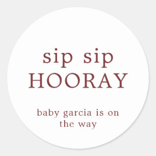 Sip Hooray Burgundy白ベビーシャワーの好意 ラウンドシール