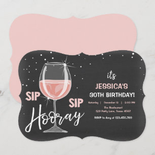 Sip Hooray Chalkboardワインアダルト誕生日 招待状