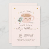 Sip Hooray Say Tea Pink Baby Shower Teaパーティー 招待状 (正面/裏面)