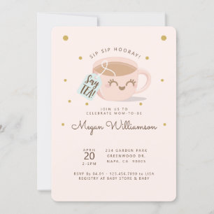 Sip Hooray Say Tea Pink Baby Shower Teaパーティー 招待状