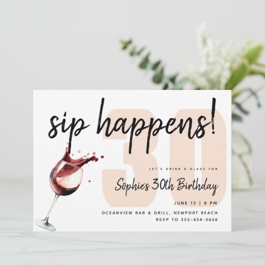 Sip Hunceおもしろいワインテイスティンググラス30歳の誕生日 招待状 (スタンド正面)