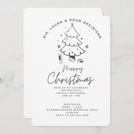SIP, LAUGH & POUR DECISIONS CHRISTMAS PARTY 招待状 (正面/裏面)