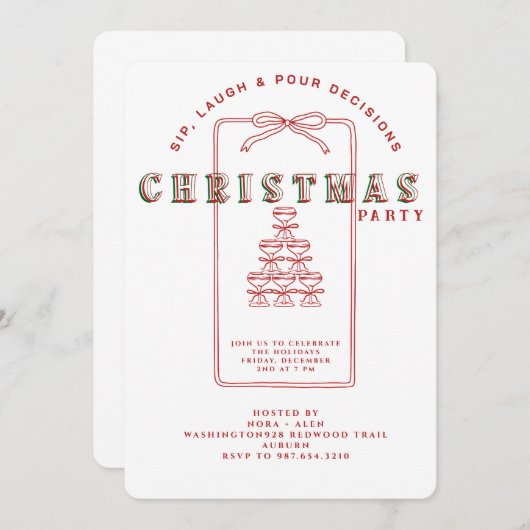 SIP, LAUGH & POUR DECISIONS CHRISTMAS PARTY 招待状 (正面/裏面)