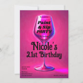 Sip & Pinkワ絵を描イングラス21歳の誕生日パーティー 招待状 (正面)