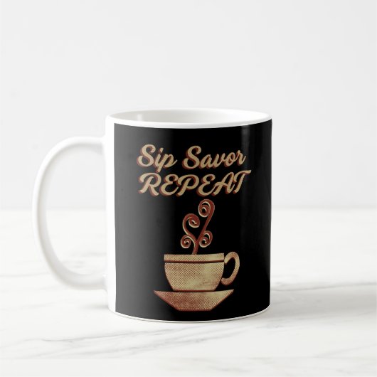Sip Savor Repeat -レトロコーヒーラバーギフト コーヒーマグカップ (左)