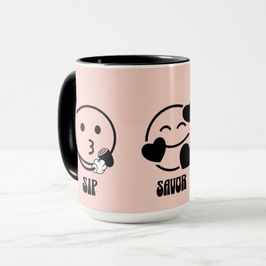 "Sip, Savor, Smile" マグカップ (正面左)