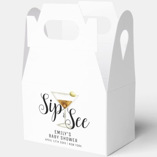Sip & Seeエレガント Martiniカクテルベビーシャワー フェイバーボックス (見開き)