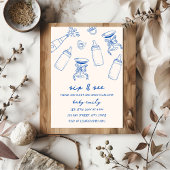 Sip & Seeハンドブルー図解入りの、写真付きの男の赤ちゃん 招待状