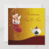 Sip & Seeベビーインクリスマスストッキングベビーシャワー 招待状 (正面)