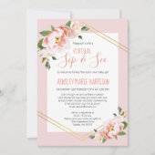 Sip & Seeベビーガール赤面ピンクバーチャルベビーシャワー 招待状 (正面)