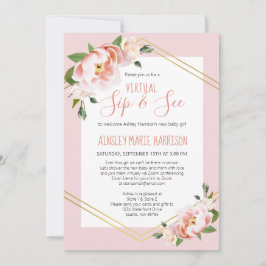 Sip & Seeベビーガール赤面ピンクバーチャルベビーシャワー 招待状