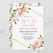 Sip & Seeベビーガール赤面フローラベビーシャワー 招待状 (正面/裏面)