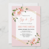 Sip & Seeベビーガール赤面フローラベビーシャワー 招待状 (正面)