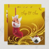 Sip & Seeベビーinクリスマスストッキングベビーシャワー 招待状 (正面/裏面)