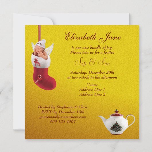 Sip & Seeベビーinクリスマスストッキングベビーシャワー 招待状 (裏面)