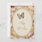 Sip & Seeヴィンテージ真珠レースバラバタフライ 招待状 (正面)