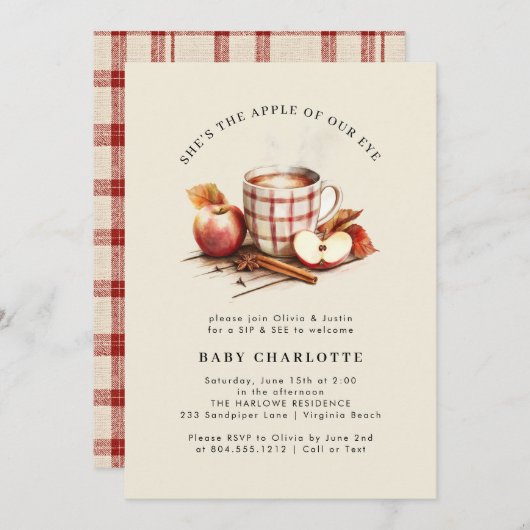 Sip & See水彩ベビーシャワー招待状 招待状 (正面/裏面)