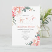 Sip & See赤面ピンク金ゴールドフローラガールベビーシャワー 招待状 (スタンド正面)