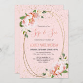 sip & see金ゴールド赤面フローラベビーガールシャワー 招待状 (正面/裏面)