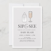 Sip & See Champagneボトルグレーベビーシャワー 招待状 (正面)