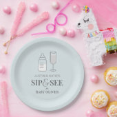 Sip & See Champagneボトルブルーベビーシャワー ペーパープレート (パーティー)
