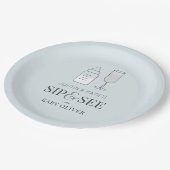 Sip & See Champagneボトルブルーベビーシャワー ペーパープレート (アングル)