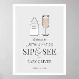 Sip & See Champagne Gray Baby Shower Welcome ポスター