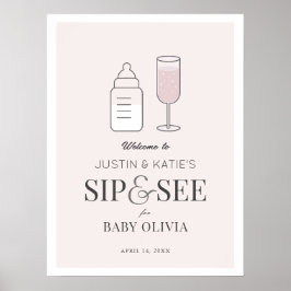 Sip & See Champagne Pink Baby Shower Welcome ポスター
